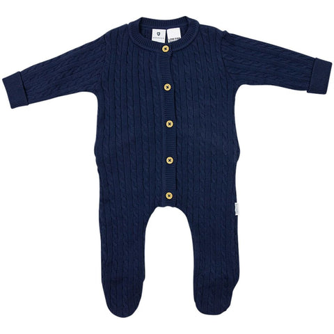 Rustic Cable Knit Romper - Navy