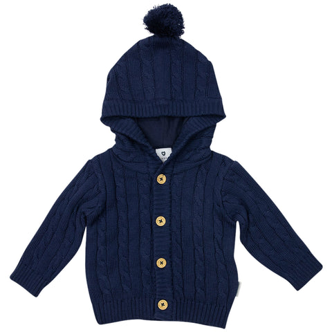 Rustic Lined Cable Knit Jacket - Navy