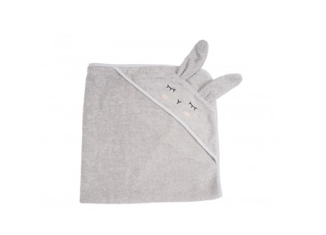Hooded  Bath  Towel Rabbit - Silver Grey.