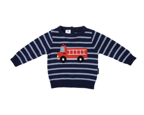 Korango - Fire Truck Knit Sweater Navy Stripe