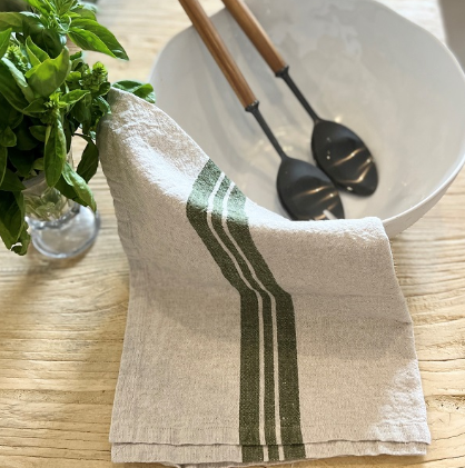 Tea Towel s/2 70x45 - olive stripe