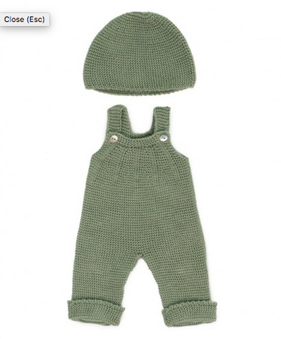 Miniland Clothing Eco Knitted Overalls & Beanie Hat, 38 cm