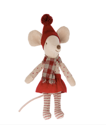 Maileg Christmas Mouse - Big sister in Holly Tin.