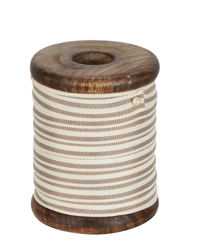 Grey Stripe Ribbon on Wooden Spool.