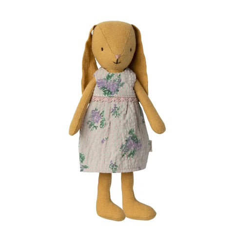 Maileg Bunny size 1 -Dusty Yellow Bunny with Floral Dress.